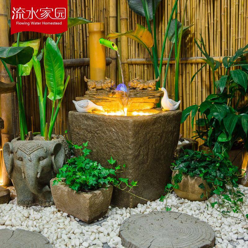 流水景观摆件户中式庭院园置水系貔貅财源室内外阳台水景花AKI造