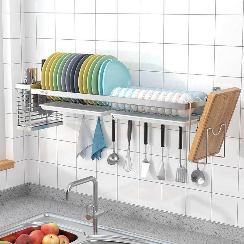 免43543打孔水沥厨房碗碟挂架置物架304不锈钢沥水架碗架墙上壁挂