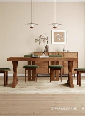 CR-01125美式实木餐桌新中式复古创意餐小桌家用户极简奢多人轻家