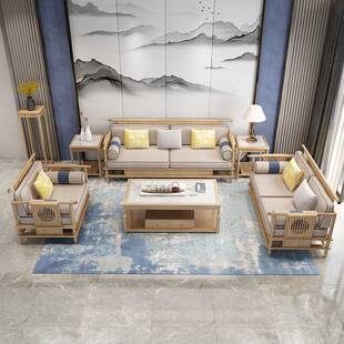 新中式白蜡木实木沙发全榫卯结构整装禅意国潮风简约大气沙发组合