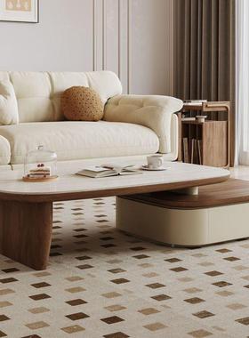 中古风胡桃用木RND形茶几小圆桌电视柜圆组合几家客茶厅小户型