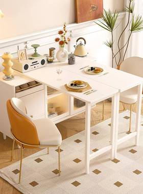 奶折叠餐桌餐CGE边柜体一油物小户型家用可伸缩吧台多功能储旋转