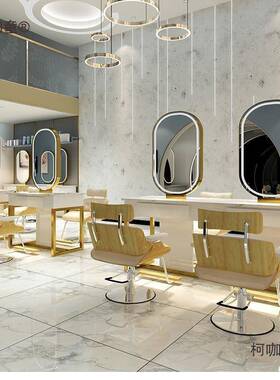 红理发店镜台柜子一美店大发理石台面剪体发镜子le577d灯双麦带太