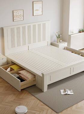 8现代美式实木床主轻奢白单人床1色.5m双人床公主床卧婚J821床1.