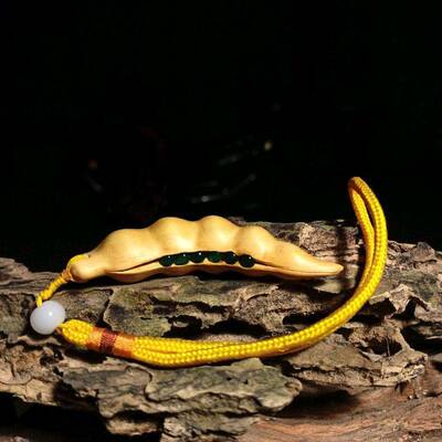 纯手工-20200黄角杨手把件四木季平安豆文玩工艺品四季豆木挂雕豆