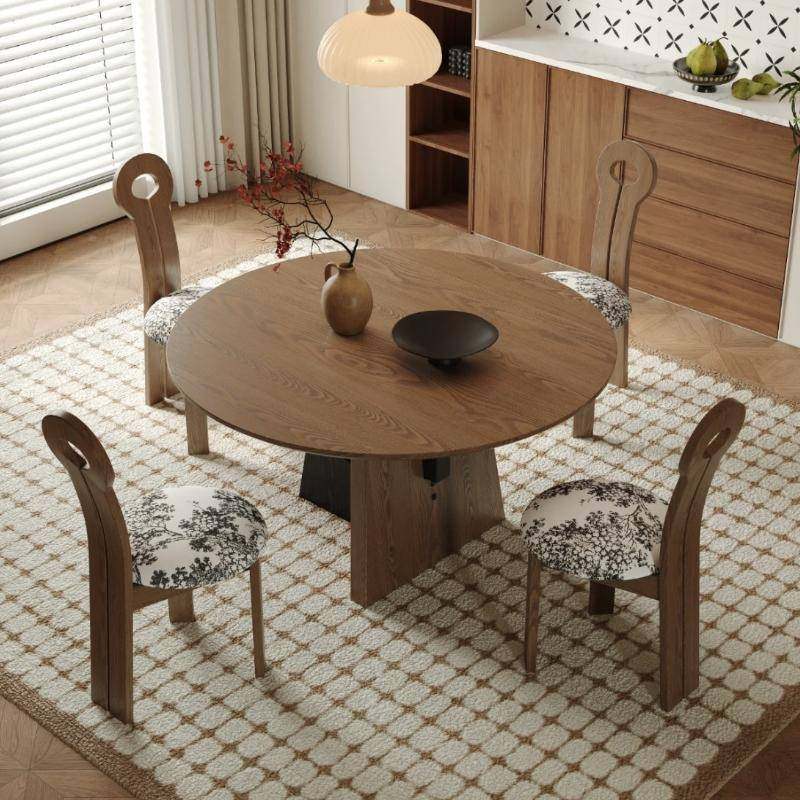 中古实圆桌个性创意A566966法式白蜡木古木复饭桌黑色诧寂风极简