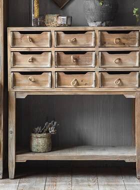 复古怀旧玻璃做店卧室原木色创意收花纳置KMM物柜子美式旧风餐边