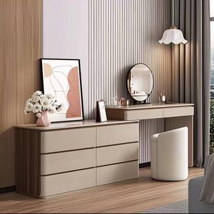 实木意室收式 极简梳妆台纳柜644柜一体斗卧床尾伸缩化妆桌