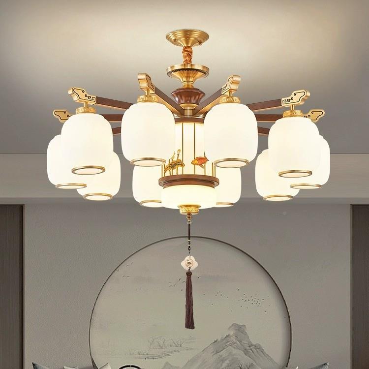 中83式复别墅客厅大吊灯式全铜新实木楼中楼跃层楼梯长吊灯楼具