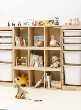 儿玩具收纳柜实木格子柜书柜分本类56310整架理童绘架玩具收纳架