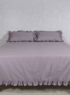 71TX紫色大床单单件纯棉纯色超大100全棉带花边荷叶边2米床被单枕