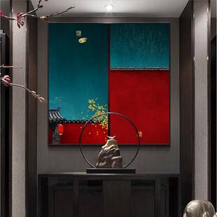 新中式客厅装饰画红色中国风样板间书房油画大气禅意玄关故宫墙画