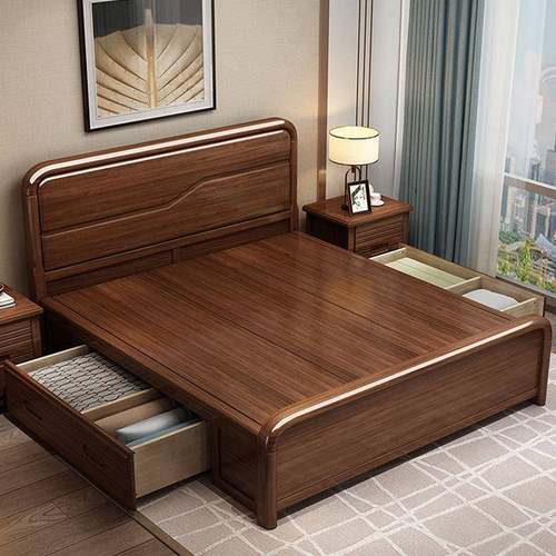 胡桃木全实木床18轻奢家用.现代简约202主卧室大床高箱物储双米人
