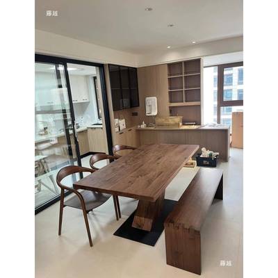 中式北美黑胡桃木约实桌木大餐桌茶桌办公FBJ桌简新设计感会议台