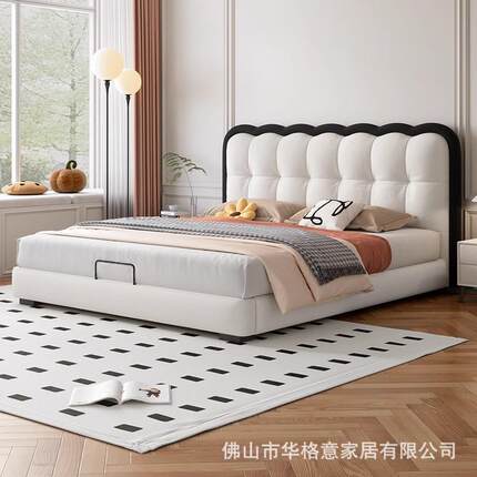 格芙意猫华抓双人床TMT主卧室现代简约婚床高端奶油风泡软布包涟