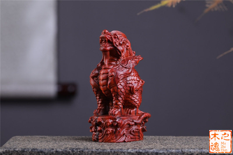 小叶紫檀木雕刻招财麒麟摆件家居随身办公室手把件工艺品送礼手把
