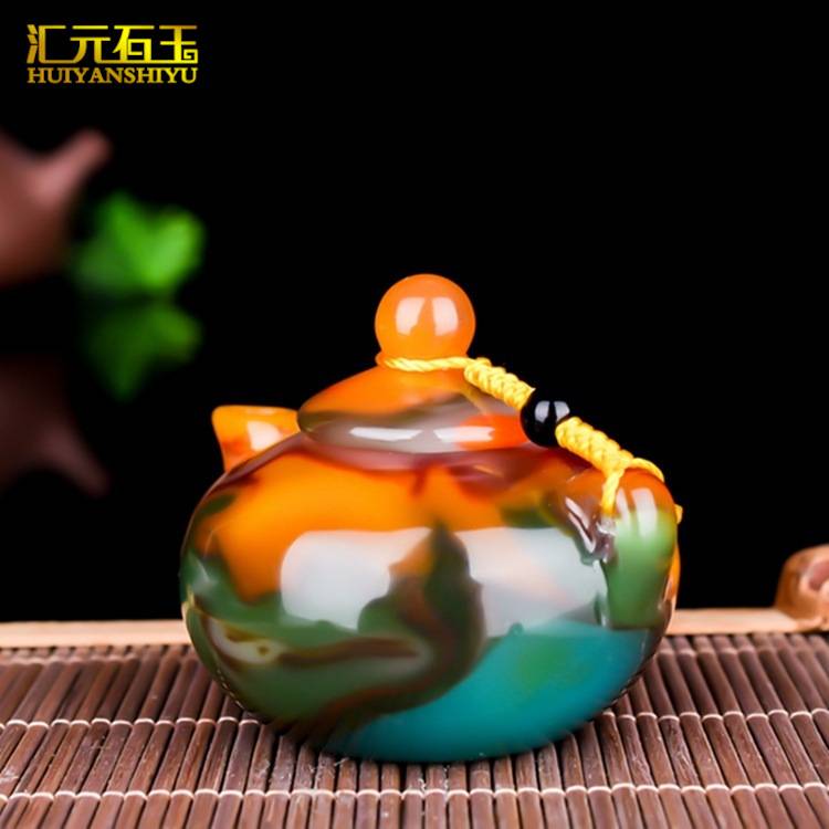 七彩玉白玉碧玉茶壶手把件鸡血玉壶手玩件把把壶小酒壶把玩件货源