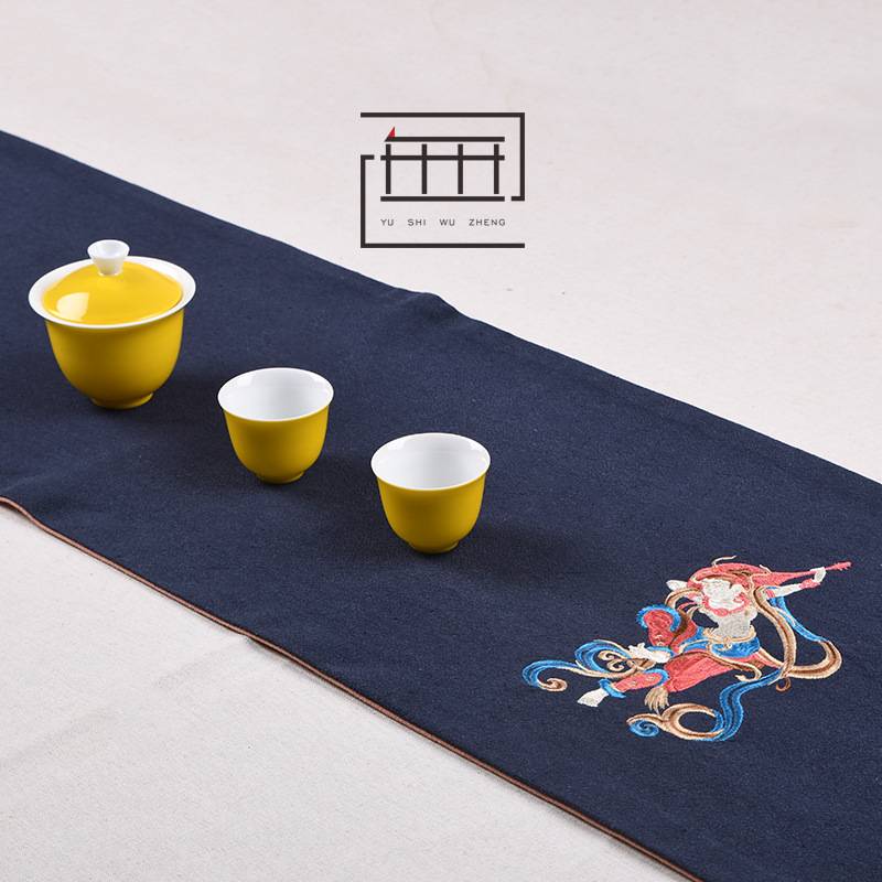 创意刺绣茶席敦煌壁画反弹琵琶衍生品布艺茶垫 茶道配件桌旗