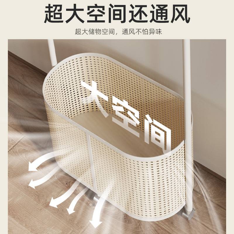 衣帽架落地卧室中古式轻奢可移动仿藤编脏衣篓复古收纳挂衣架家用