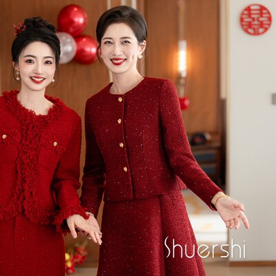 喜婆婆婚宴装2025新款小香风套装轻奢高级感丈母娘婚宴装礼服秋冬