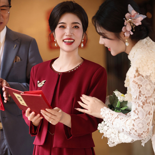 2025新款妈妈婚宴礼服套装高端轻奢高级感两件套春秋结婚喜婆婆装