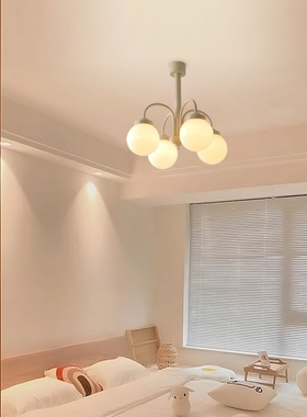 香草米色圆球吊灯奶油色中古北欧现代法式复古淡黄色4头6头吊灯