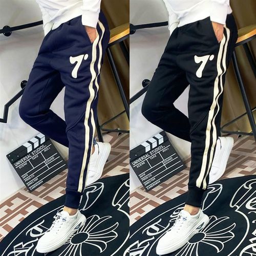 秋冬卫裤男高弹男士束脚运动裤弹力修身数字印花潮流百搭休闲裤子