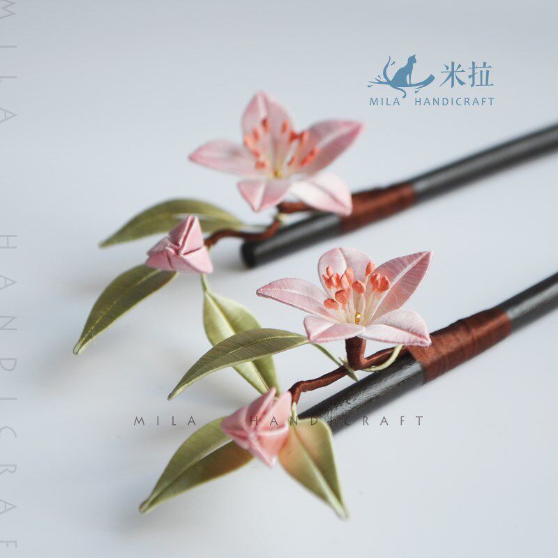 清婉雯桃夭桃花木簪手工缠花古风花朵发簪汉服头饰发饰步摇