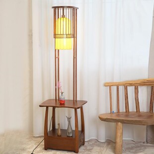 侘寂风氛围落地灯客厅沙发旁置物架一体立式中古风卧室.床头柜台