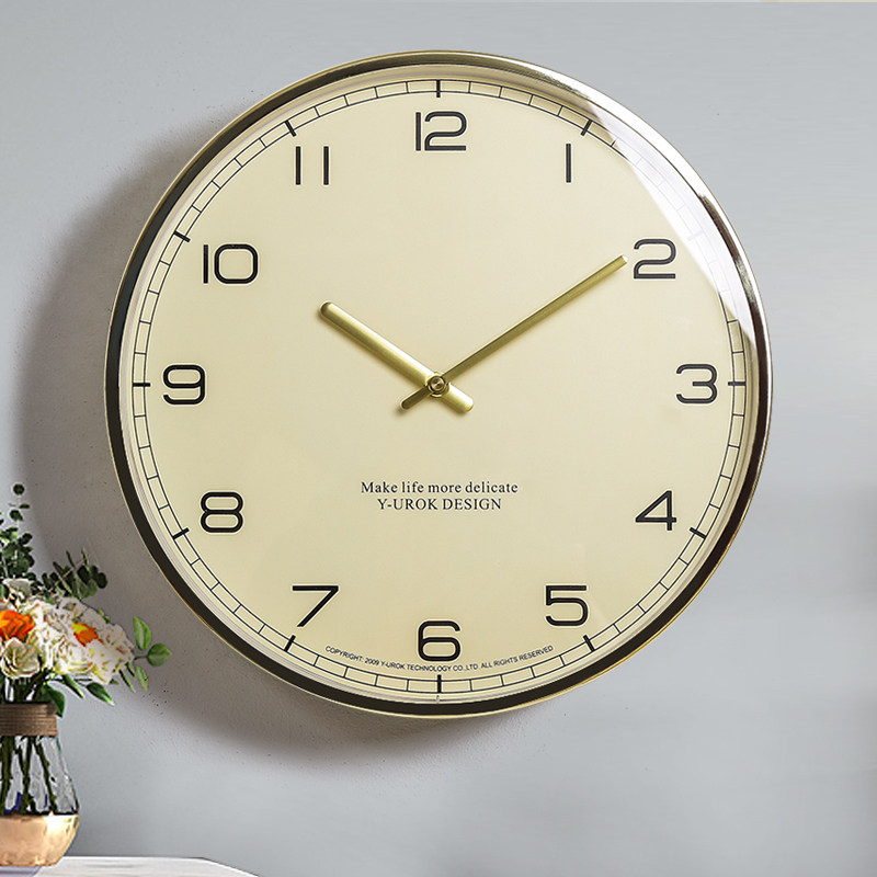 北欧轻奢挂钟客厅家用教室钟表酒店大气金色时钟现代简约卧室挂表