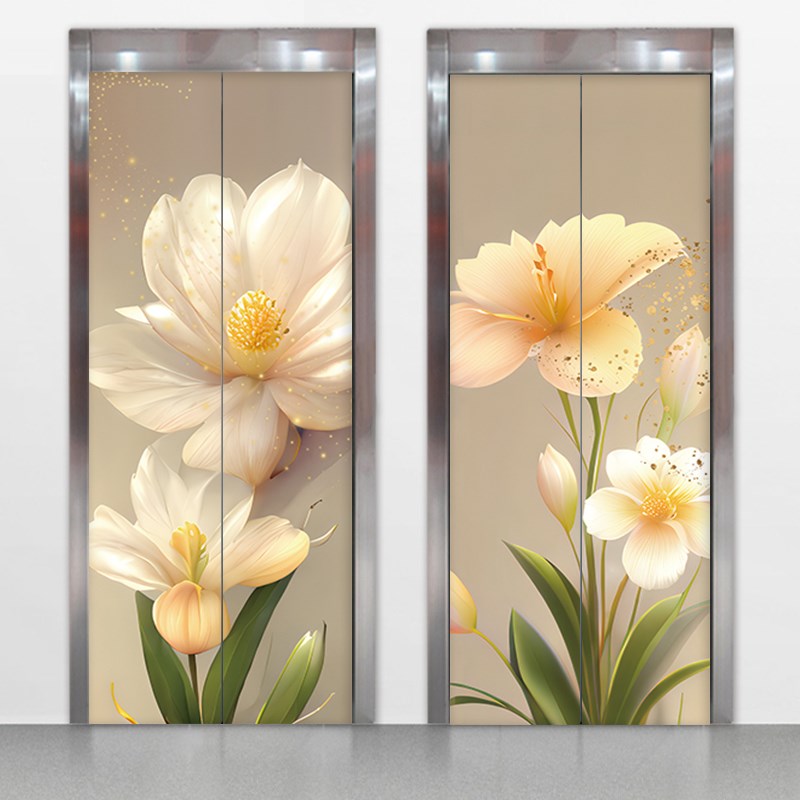 奶油风花卉入户电梯门创意装饰画北欧翻新防水创意自粘门贴定制