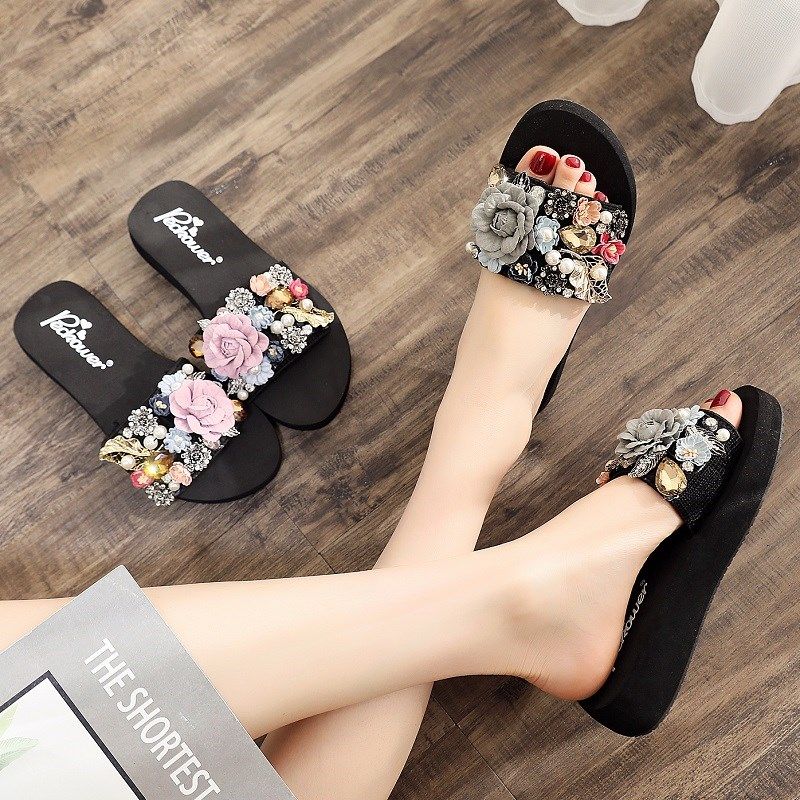 新款民族风凉拖鞋女夏时尚外穿女士厚底海边网红一字拖百搭沙滩鞋