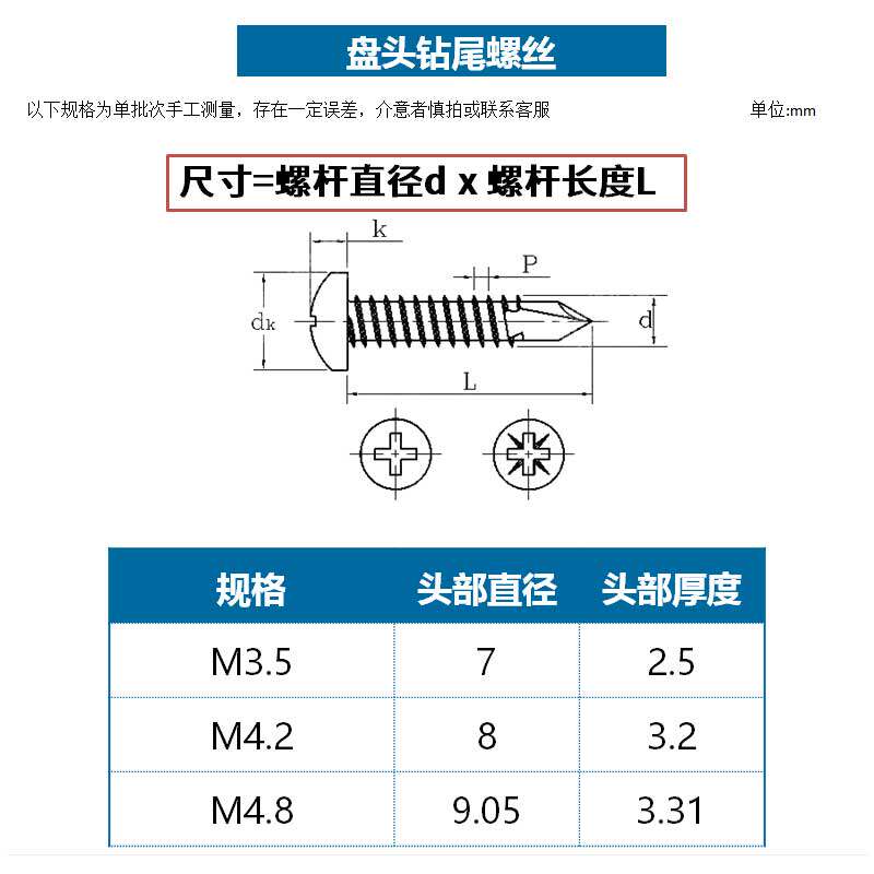 M4.2M4.8 碳钢圆头钻尾螺丝 燕尾钉 盘头自攻自钻螺丝钉 65折