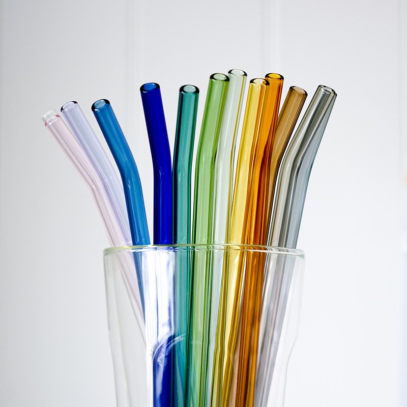 推荐ins风彩色透明玻璃弯吸管 加厚耐高温家用奶茶饮料果汁搅拌棒