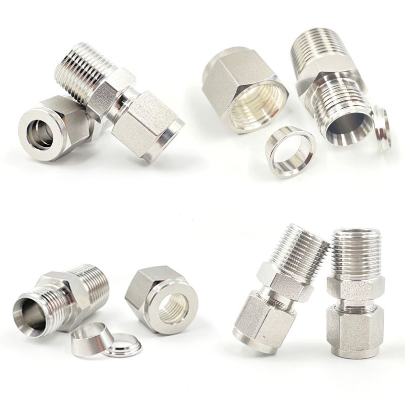 316L不锈钢卡套接头直通终端R研磨ZG外丝气源仪表铜管PT1/4外螺纹