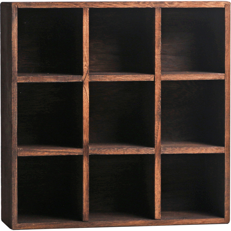 实木烧桐木博古架 天然竹木中式多宝阁 小号工艺品摆件仿古收纳柜