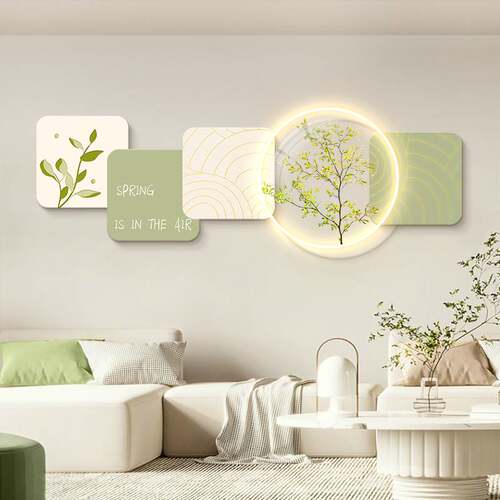 北欧小清新客厅装饰画LED灯光画壁灯奶油风温馨沙发背景墙挂画