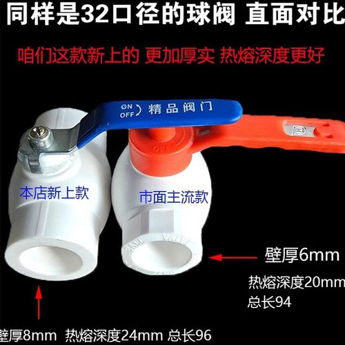 大流量PPR球阀20 25 32 40 50 63PE水管钢芯阀门铁手柄热熔开关阀