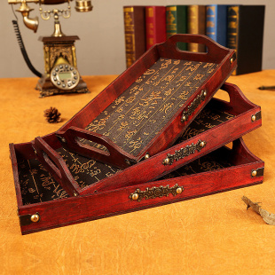 复古家用水果果盘茶几客厅放杯子茶盘创意长方形木质托盘木盘商用