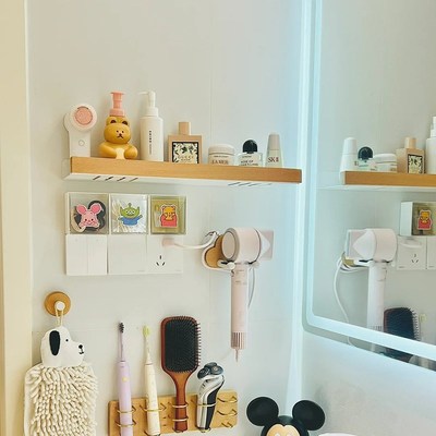 浴室置物架实木卫生间墙上免打孔厕所洗漱台洗手台洗手间收纳架子