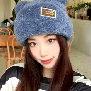 毛线帽女款新款冬季帽子加绒加厚月子冬天骑车女士时尚保暖渔夫帽