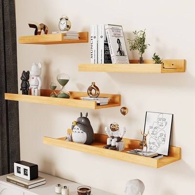 免打孔墙上置物架实木搁板客厅墙面装饰一字板家用餐厅收纳层面板