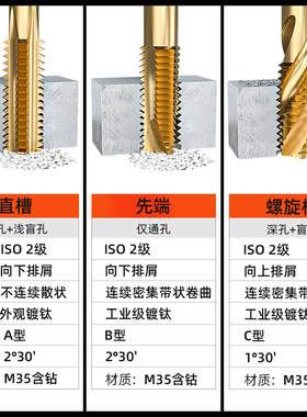 镀钛含钴丝锥螺旋攻丝不锈钢专用机用丝锥先端丝锥丝攻m3m4m5m6m8