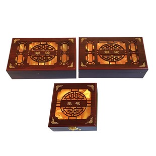 防实木镂空银碗包装盒 套装木盒木纹木质雕花礼品盒装勺筷子3件套