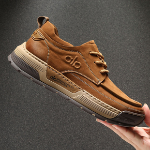 2025秋冬新款时尚厚底真皮休闲鞋男轻便软底复古工装板鞋男士