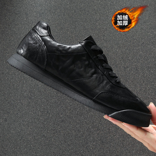 真皮加绒二棉鞋男2025秋冬新款潮流加厚保暖德训鞋男休闲皮鞋板鞋