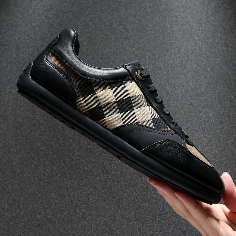 欧洲站2025秋季新款男鞋拼接格子