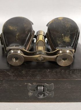 纯铜望远镜老式西洋双筒伸缩望远镜复古回流木盒装望远镜古玩收藏