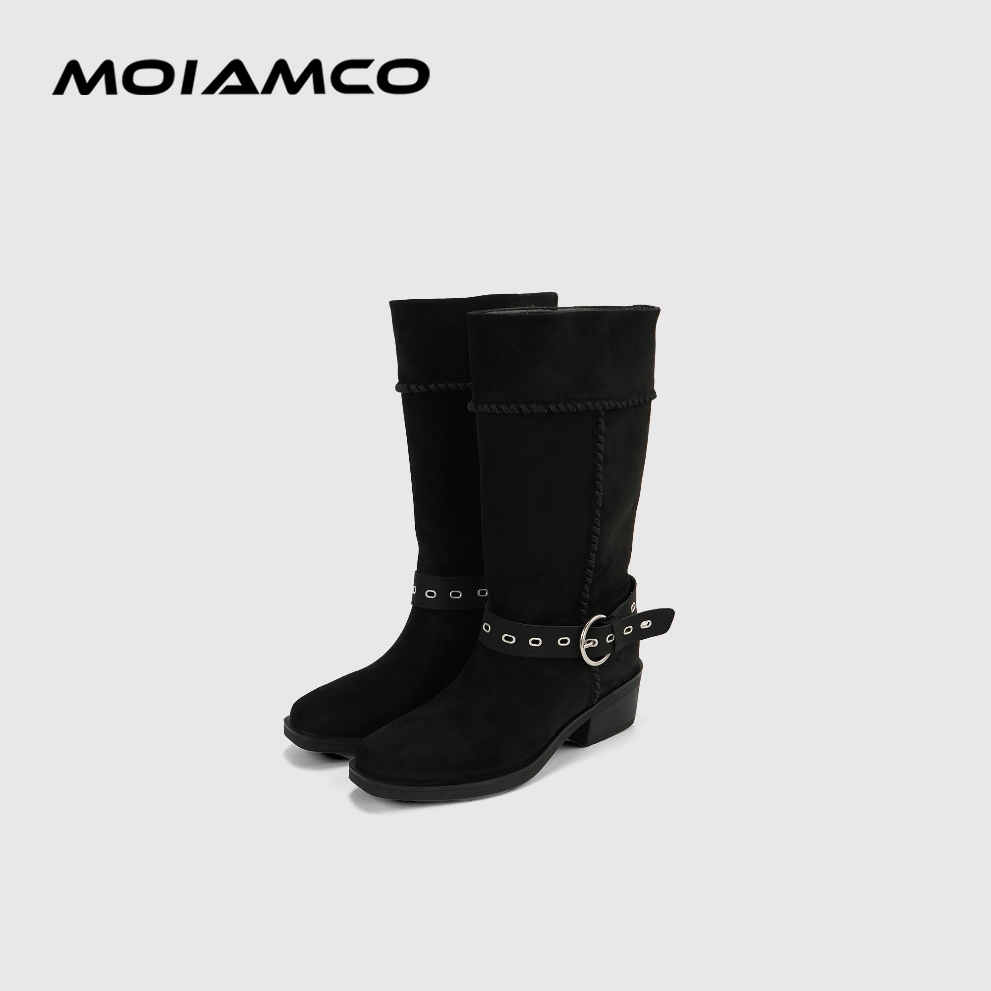 【昕怡粉丝专属】Molamco方头磨砂真皮金属扣带时装靴