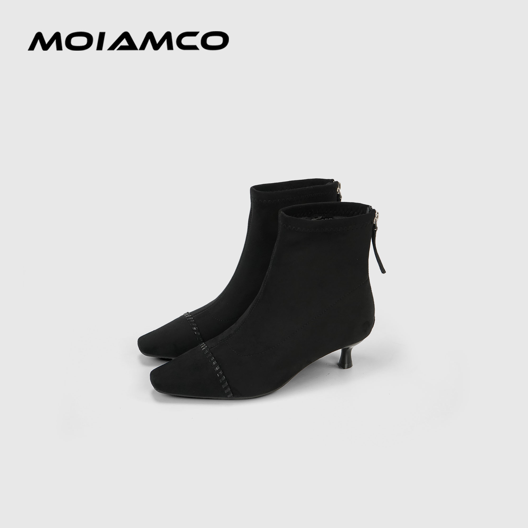 【昕怡粉丝专属】Molamco法式小方头绒面复古细跟时装靴女秋冬